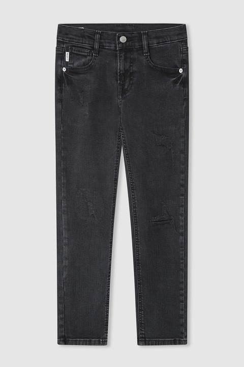 Pepe Jeans London, Slim fit farmernadrág szaggatott részletekkel, Fekete