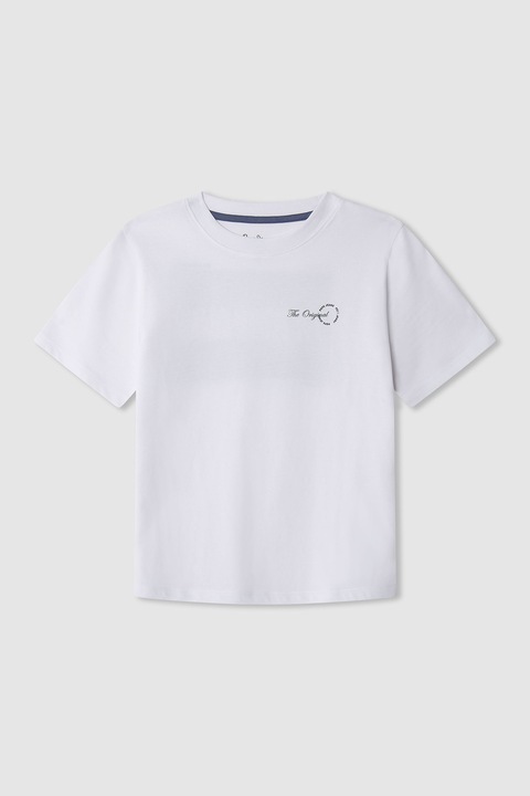 Pepe Jeans London, Kerek nyakú mintás póló, Fehér/Fekete/Tópbarna