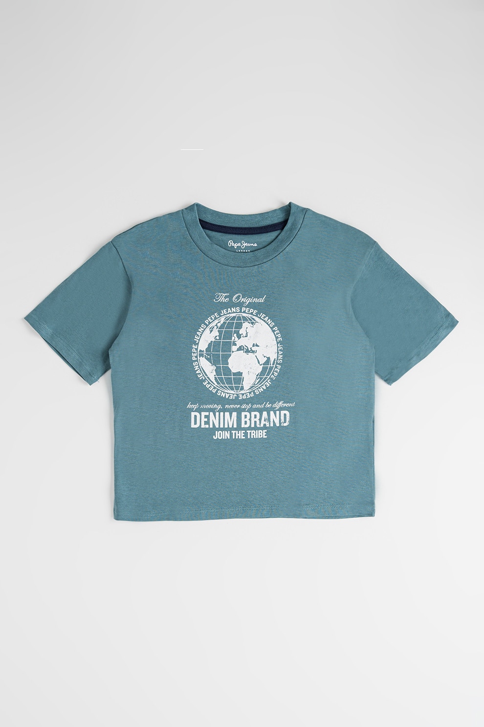 Pepe Jeans London, Tricou cu decolteu la baza gatului si imprimeu grafic Medgar, Verde inchis, 164 CM