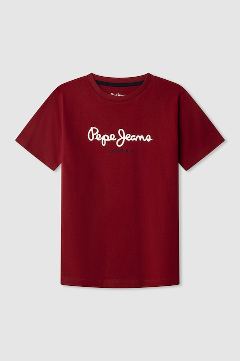 Pepe Jeans London, Тениска с лого, Бял/Тъмночервен