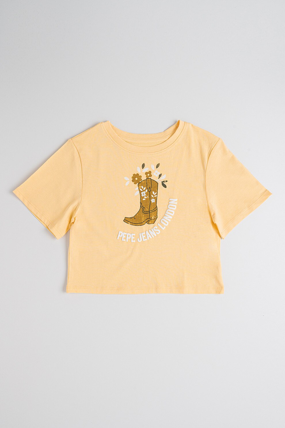 Pepe Jeans London,Tricou de bumbac cu imprimeu logo, Alb, Galben sofran, Galben inchis, 164 CM