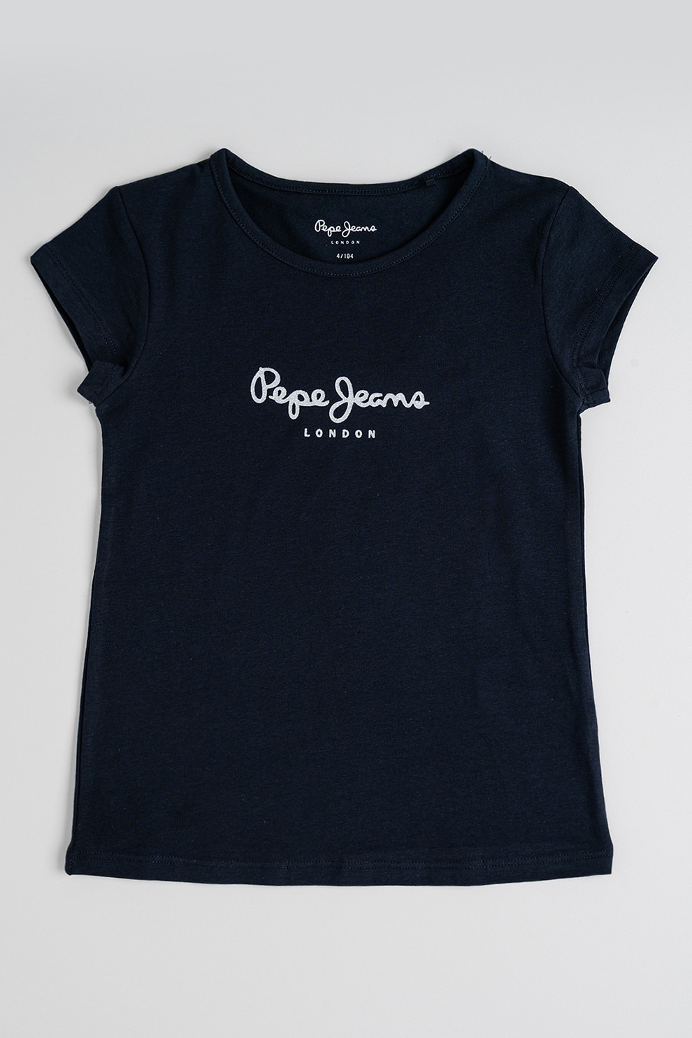 Pepe Jeans London, Tricou cu decolteu la baza gatului si logo stralucitor, Albastru ultramarin, 152 CM