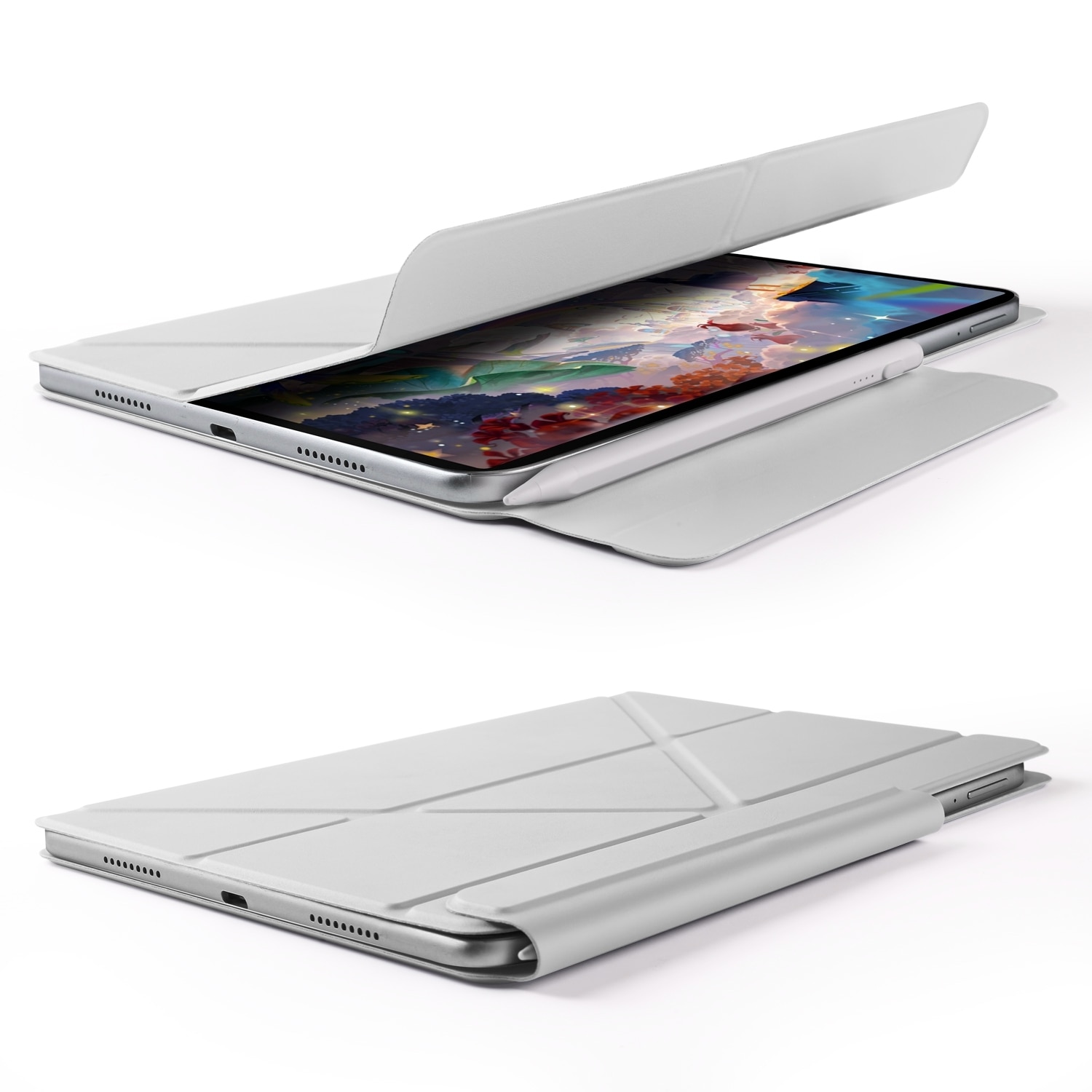 Husa tableta pentru Huawei MatePad Air 12 2024, piele, design cu fixare, deformabil, cu magnet, gri