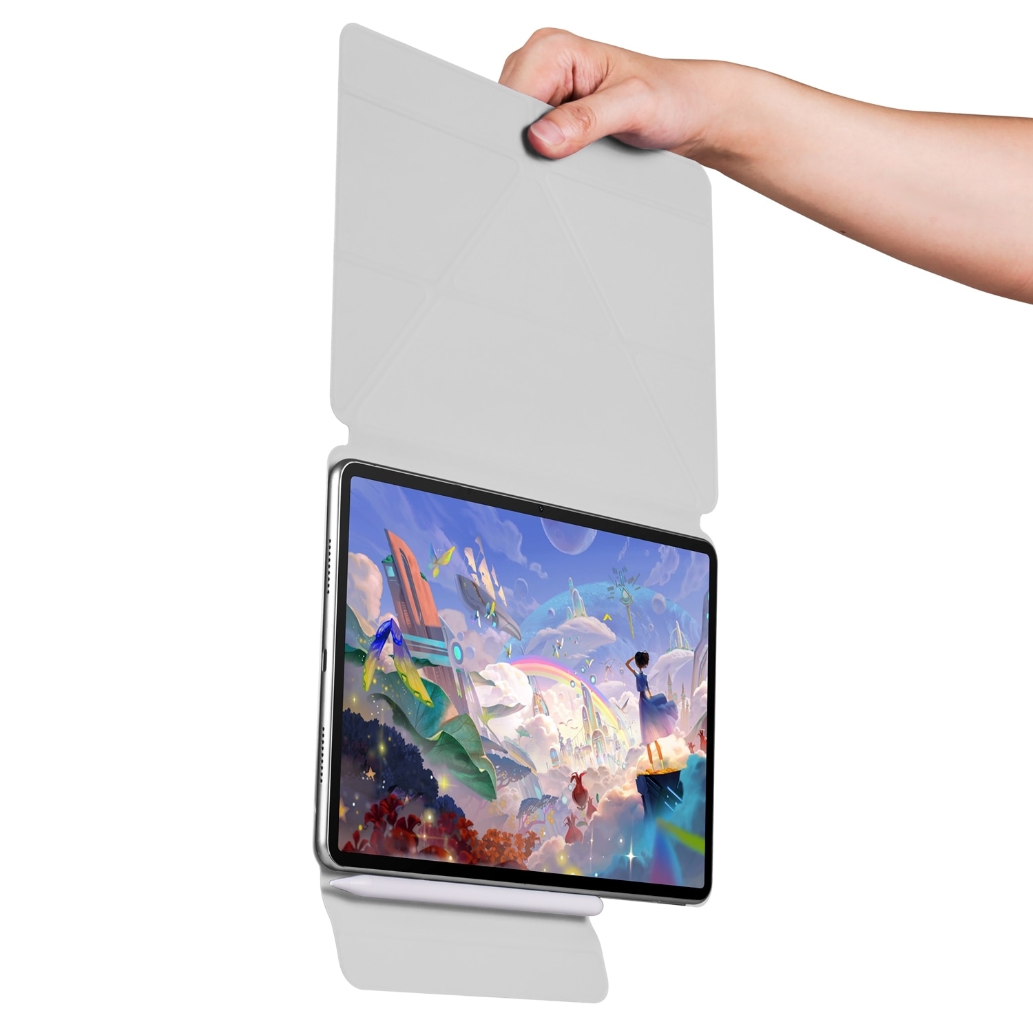 Husa tableta pentru Huawei MatePad Air 12 2024, piele, design cu fixare, deformabil, cu magnet, gri
