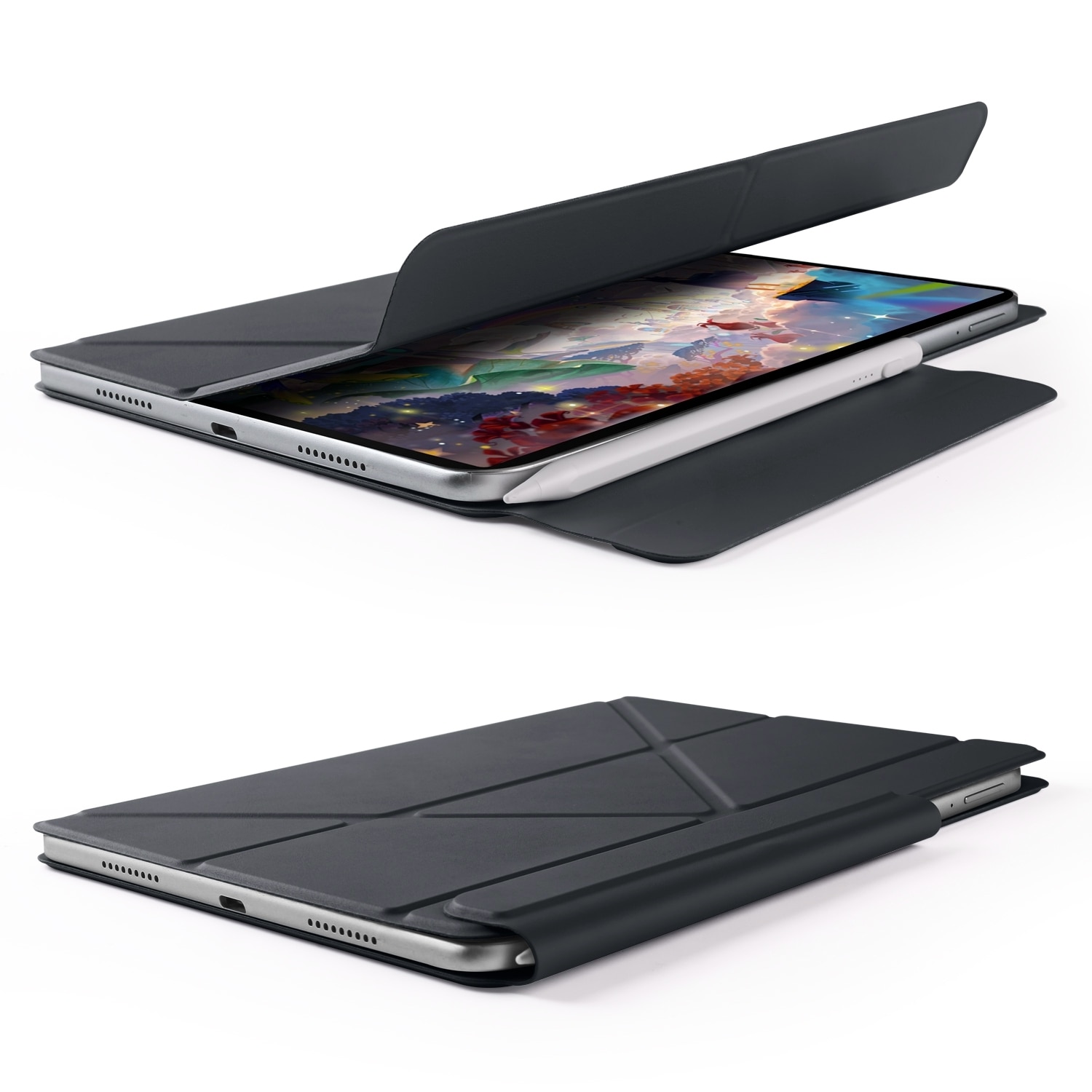 Husa tableta pentru Huawei MatePad 11.5 / 11.5S, piele, design cu catarama fixa, deformabil, inchidere magnetica, negru