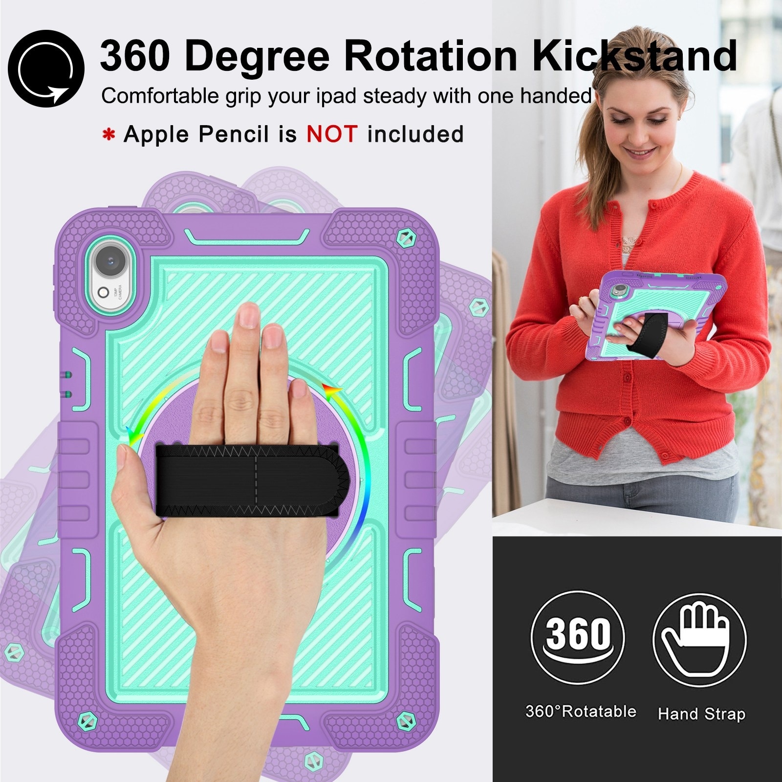 Husa tableta pentru Huawei MatePad 11.5 2023, contrast PC + silicon, design rotativ 360 de grade, violet + verde menta