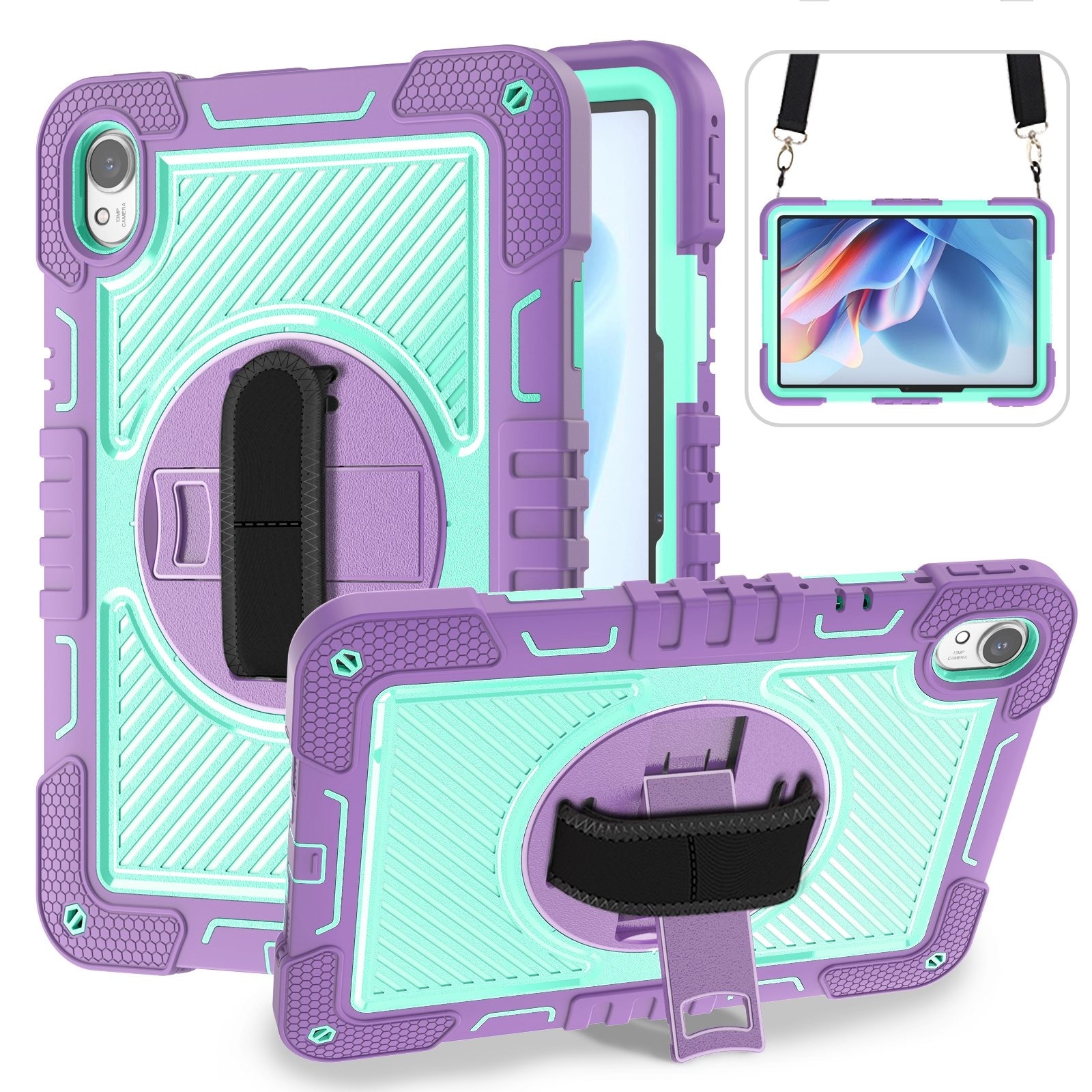 Husa tableta pentru Huawei MatePad 11.5 2023, contrast PC + silicon, design rotativ 360 de grade, violet + verde menta