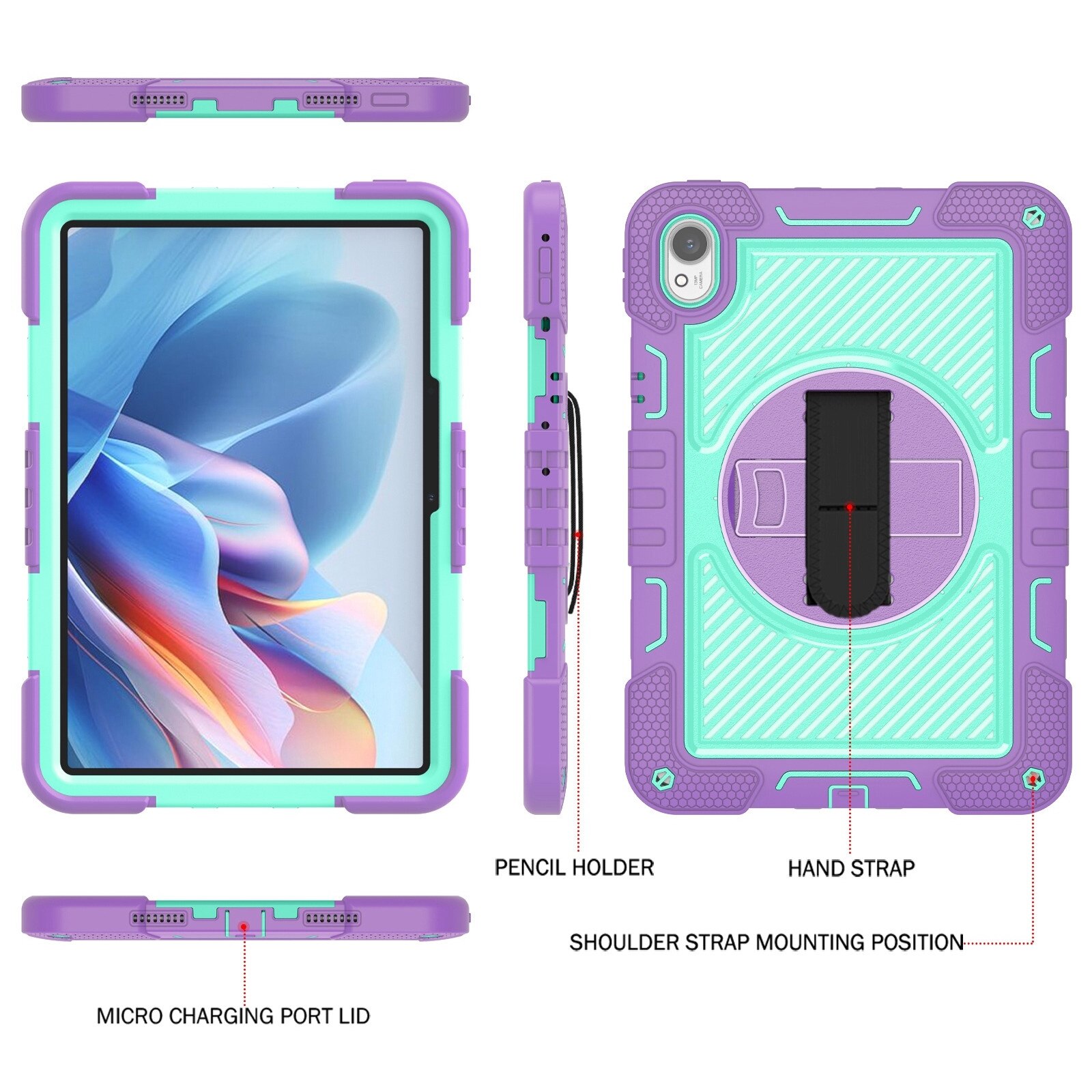 Husa tableta pentru Huawei MatePad 11.5 2023, contrast PC + silicon, design rotativ 360 de grade, violet + verde menta