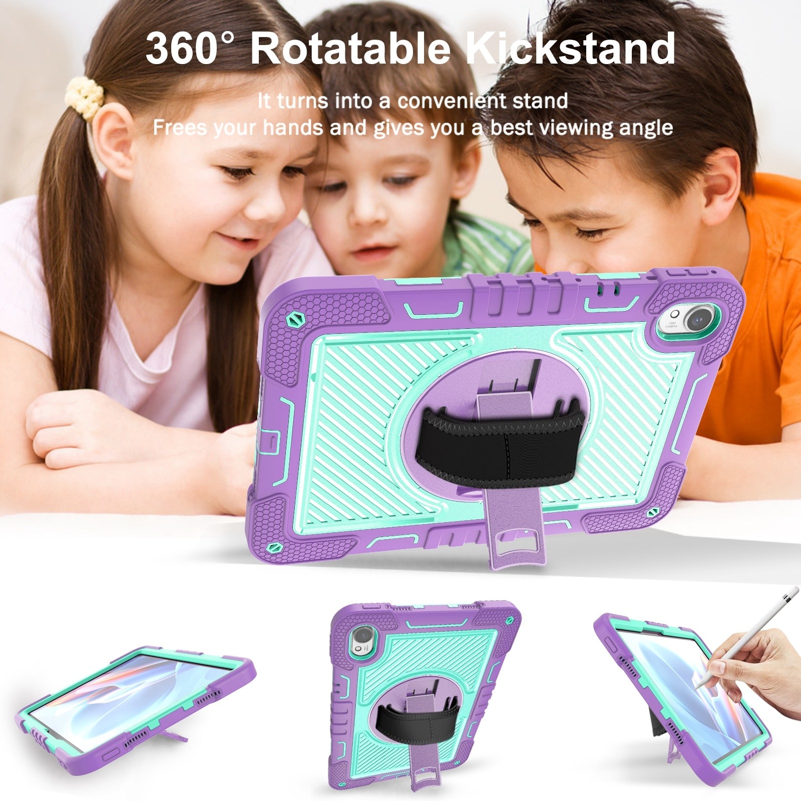 Husa tableta pentru Huawei MatePad 11.5 2023, contrast PC + silicon, design rotativ 360 de grade, violet + verde menta