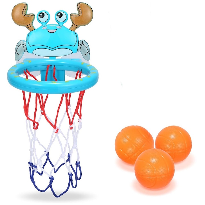 Set jucarii de baie, Autocise, cos de baschet cu 3 mingi, design crab, plastic