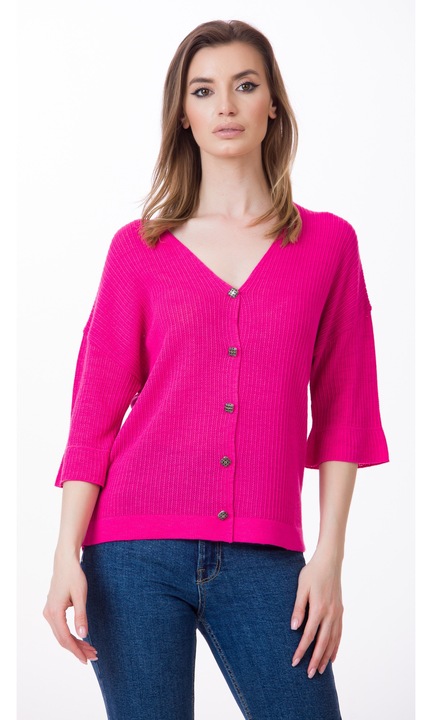 Cardigan tricotat Be You, fucsia, croi over, Fucsia