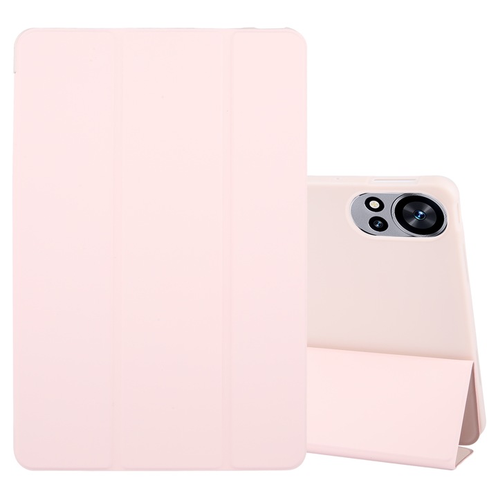 Husa tableta pentru Huawei MatePad Air 12, silicon si piele PU, tip tri-fold, protectie completa, suport pentru vizionare, compatibila cu modelul 2021, roz