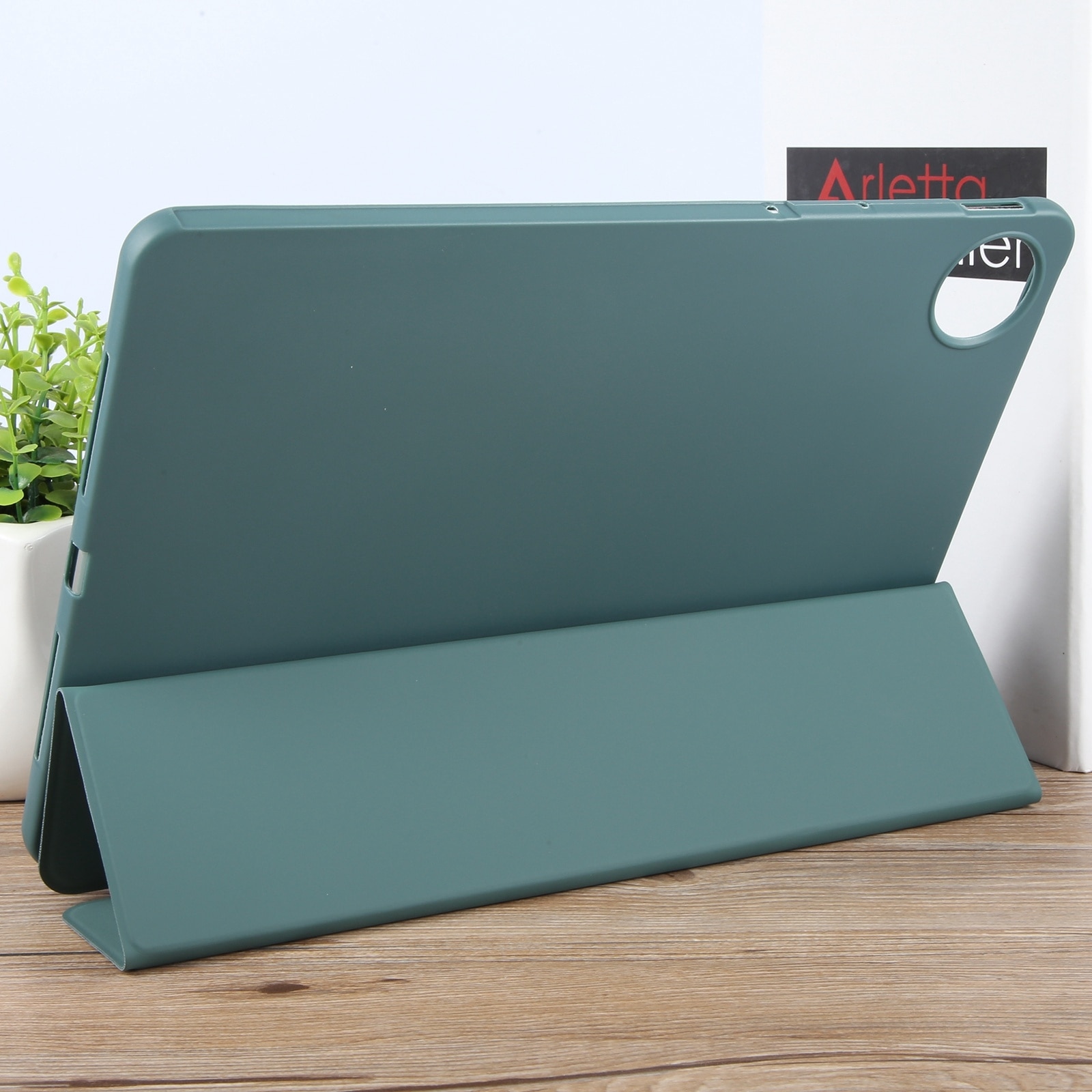 Husa tableta pentru Huawei MatePad Pro 12.2, silicon + piele, tip tri-fold, verde inchis