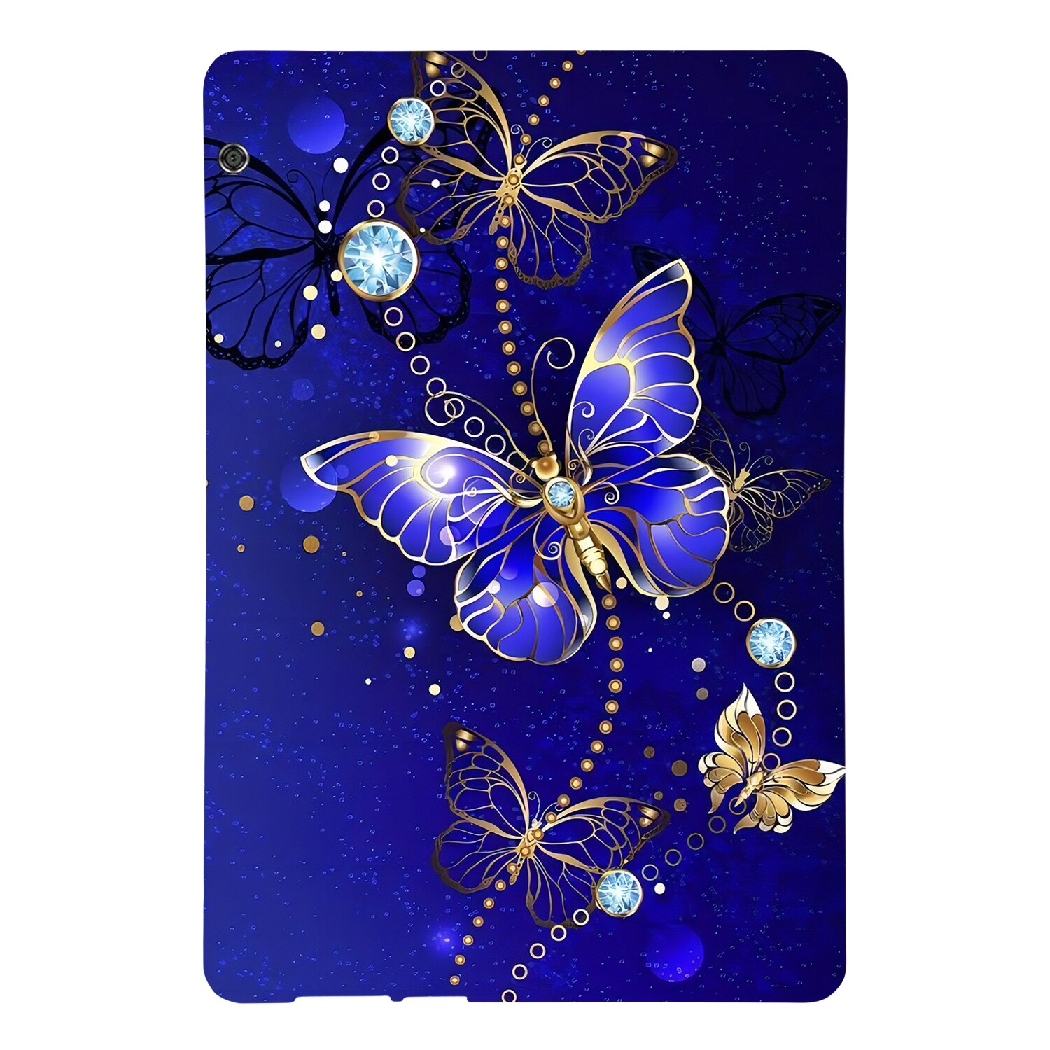 Husa tableta pentru Huawei MediaPad T5, material TPU, design cu desene colorate, protectie anti-zgarieturi, acces complet la porturi, albastru cu model fluture