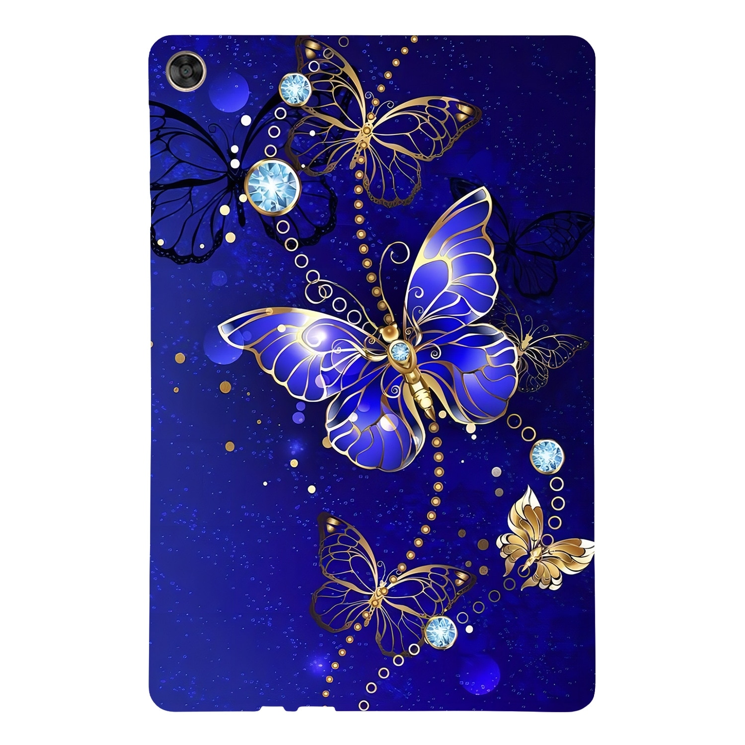 Husa tableta pentru Huawei MatePad T10s, TPU, design cu model pictat, protectie anti-zgarieturi, suport pentru vizionare, albastru cu fluturi