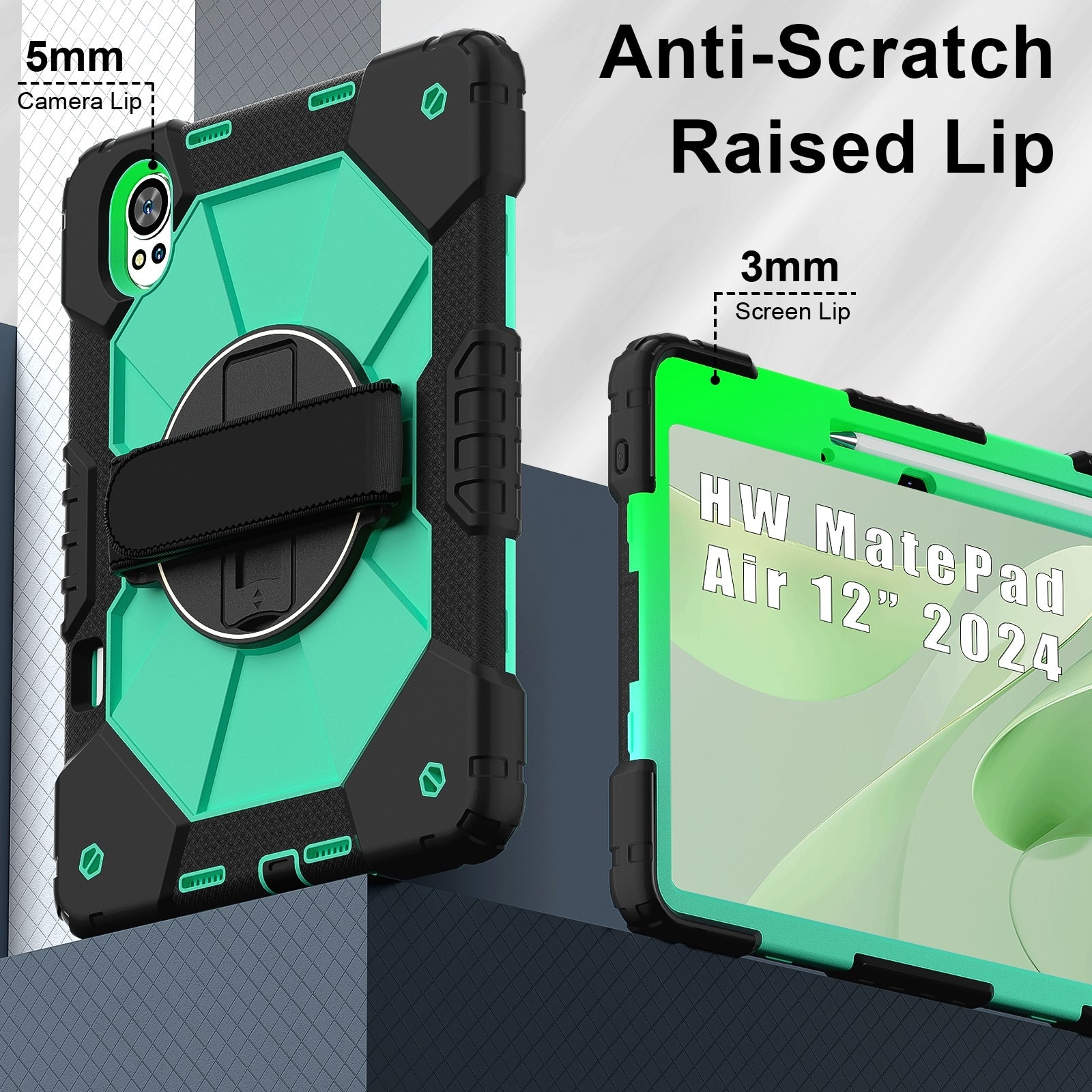 Husa tableta pentru Huawei MatePad Air 12 2024, silicon hibrid PC, design robot, protectie anti-soc, suport pentru vizionare, negru verde menta