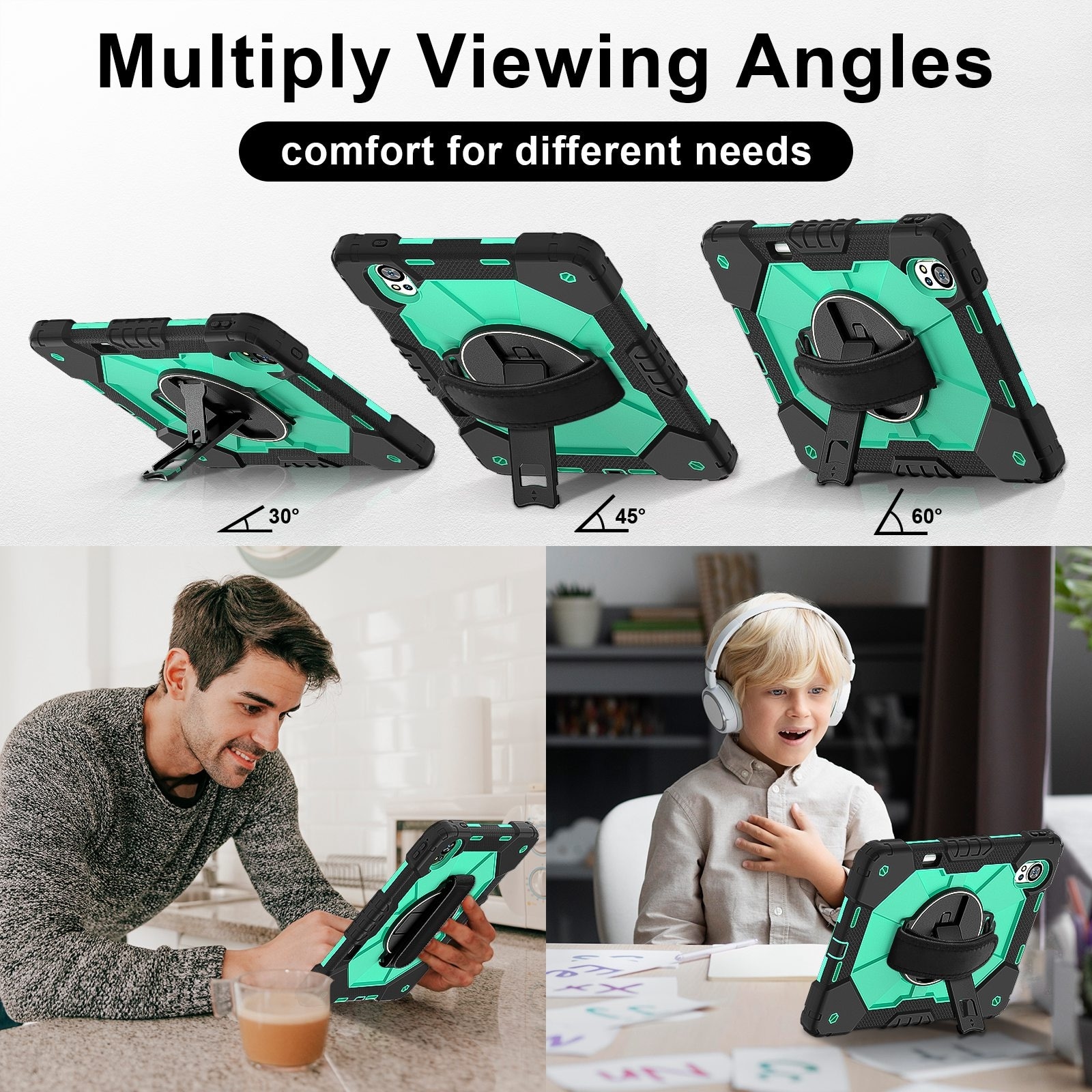 Husa tableta pentru Huawei MatePad Air 12 2024, silicon hibrid PC, design robot, protectie anti-soc, suport pentru vizionare, negru verde menta