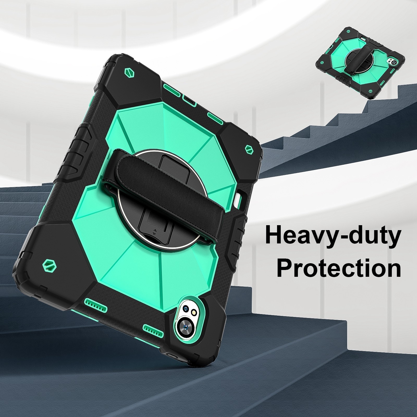 Husa tableta pentru Huawei MatePad Air 12 2024, silicon hibrid PC, design robot, protectie anti-soc, suport pentru vizionare, negru verde menta