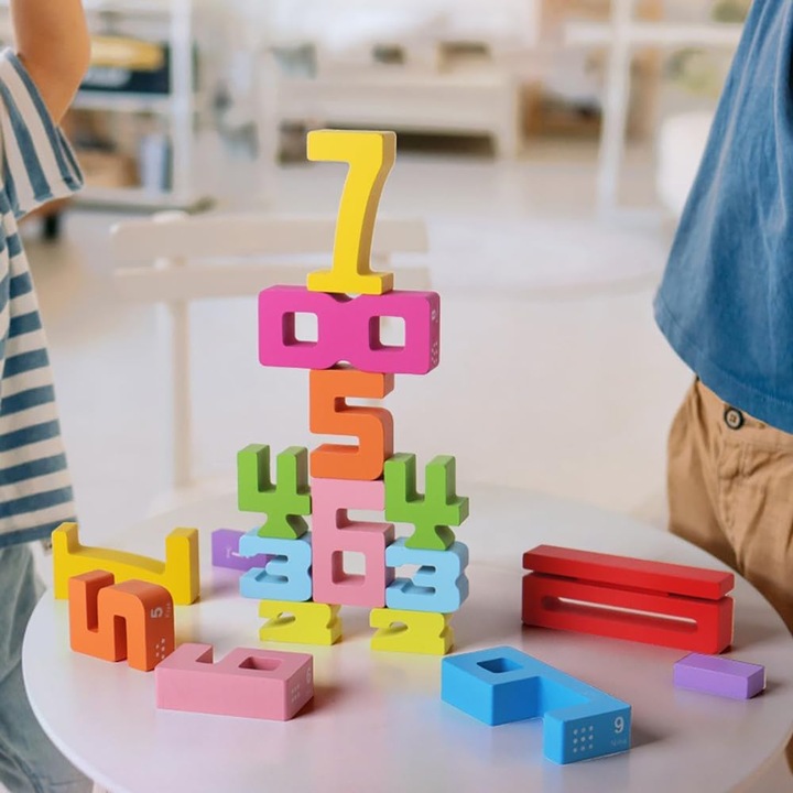 Fa építőkockák számokkal, Montessori számjáték, Matematikai kockák kapcsolattal, Szenzoros blokkok számokkal, Oktatójáték számoláshoz 3 éves kortól