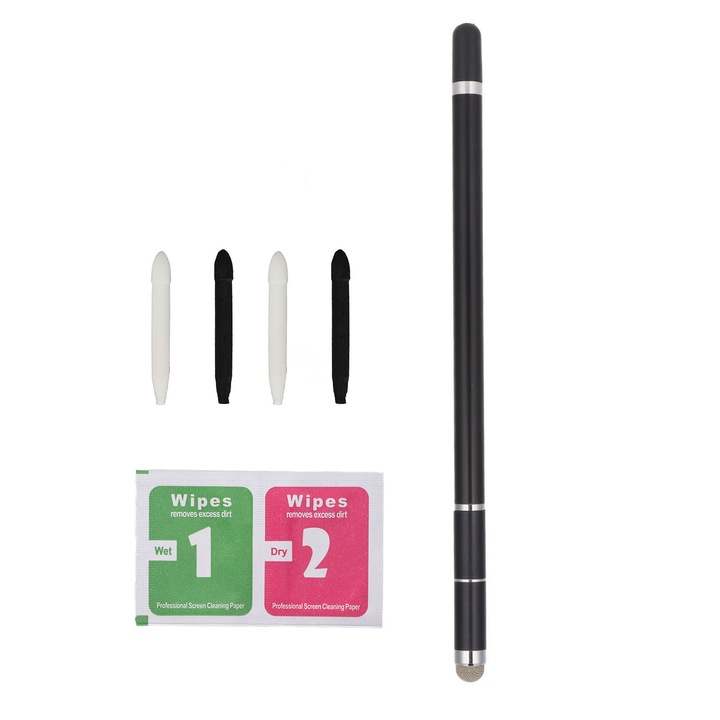 Stylus universal Zeaicos, 4 in 1, varf din fibra rezistent la uzura, negru