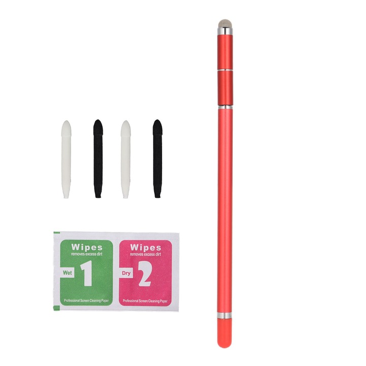 Stylus universal Zeaicos, 4 in 1, varf din fibra rezistent la uzura, rosu
