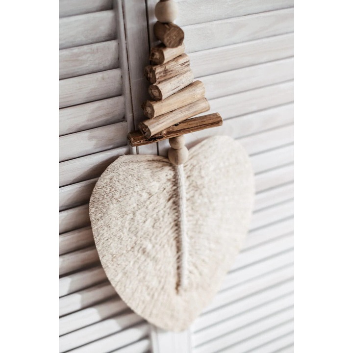 Decoratiune de perete din macrame, 3 frunze, natural, 30x45cm