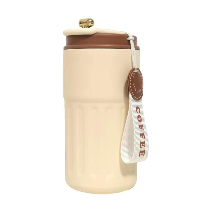 Termos din otel inoxidabil, 444 ml, cu display LED pentru temperatura, Alb/Maro