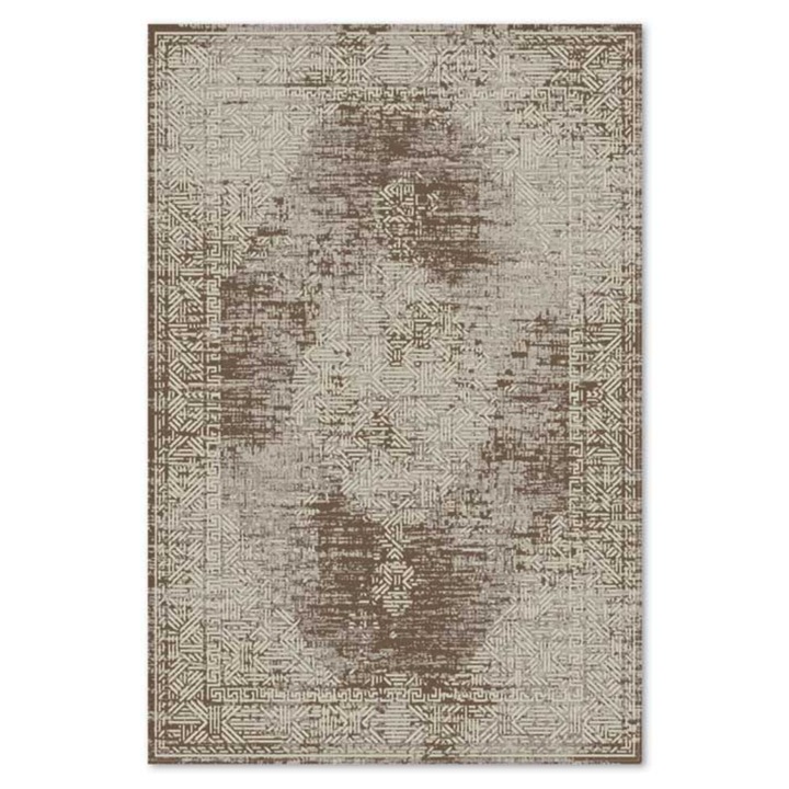 Covor Carpeta sintetic Colectia Geo 4970-1-43222, Design Vintage, Maro, dimensiuni 80 x 150 cm