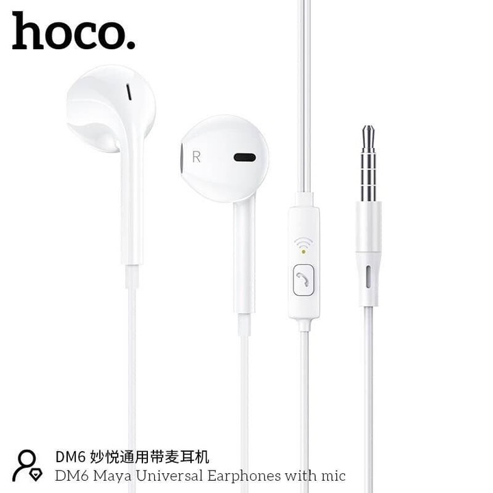 Casti cu fir Hoco DM6 Maya, stereo, 3.5mm, alb, 1.2m