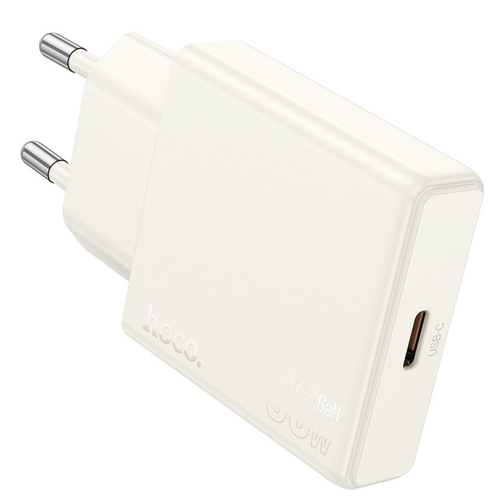 Incarcator de calatorie Hoco N44 Biscuit USB-C 30W, alb, dimensiuni 86x46x14mm, greutate 50g