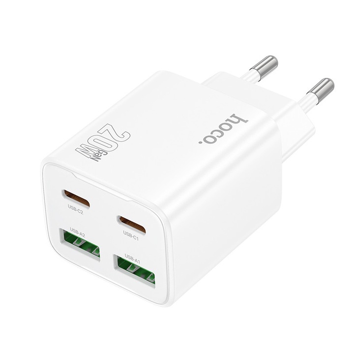Incarcator de calatorie Hoco N55 Fundador, 4 iesiri, 2xUSB-C 20W + 2xUSB-A 20W, alb, 80.8x40x32mm