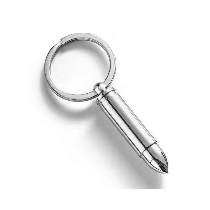 Breloc pentru chei, forma de glont cu compartiment secret, Gadget Master, argintiu