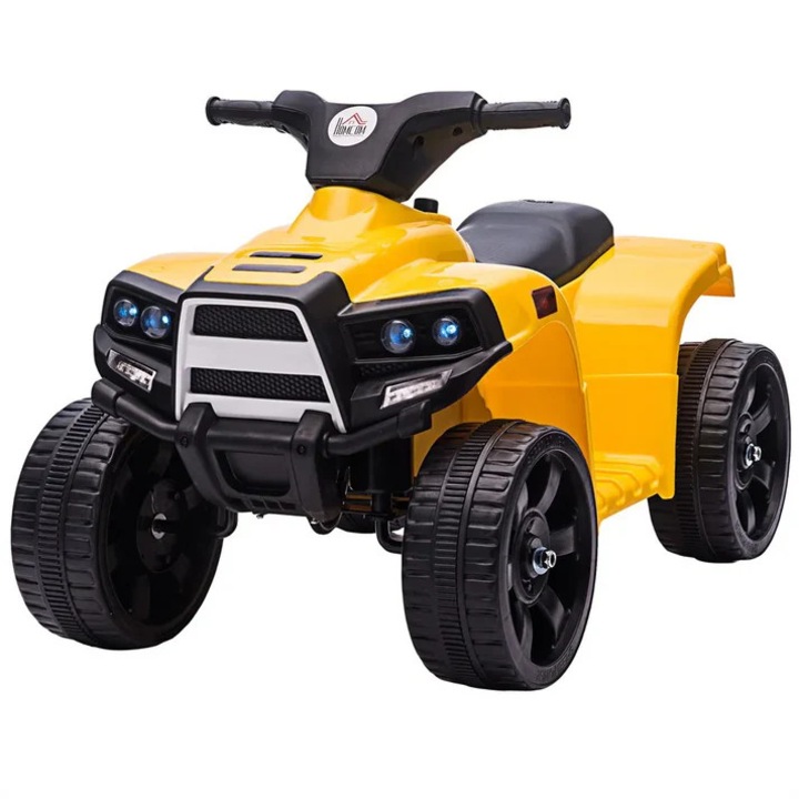 Elektromos quad gyerekeknek, Homcom, sárga, 18-36 hónapos korig, 3 km/h, 65x40x43cm