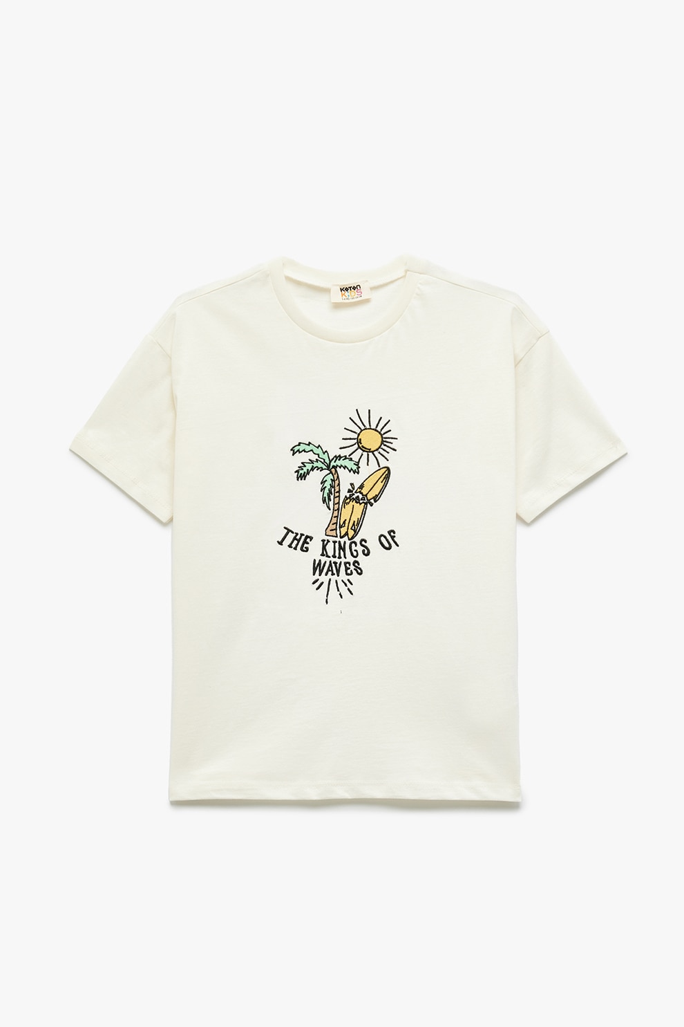 KOTON, Tricou lejer din bumbac cu broderie, Galben sofran, Verde pal, Alb murdar, 104-110 CM
