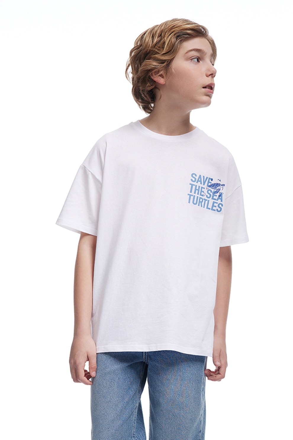 KOTON, Tricou cu imprimeu pe partea din spate, Albastru pastel, Alb optic, 104-110 CM