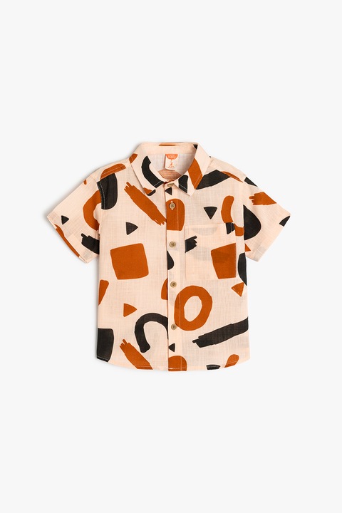 KOTON, Camasa cu maneci scurte, model si buzunar aplicat, Negru/Caramel/Bej deschis