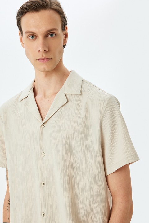KOTON, Camasa uni cu guler si revere, Bej deschis, XL