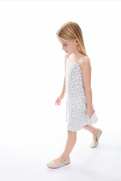 KOTON, Rochie midi cu model floral, Rosu/Alb fildes/Albastru lavanda