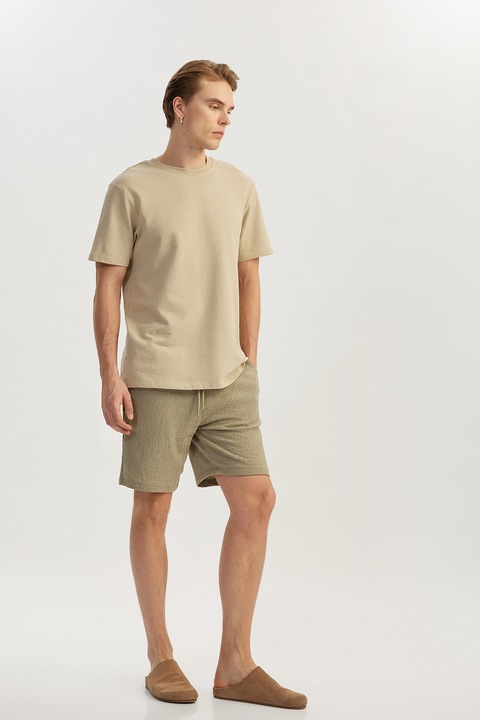 KOTON, Pantaloni scurti cu model texturat si snur, Maro nisip