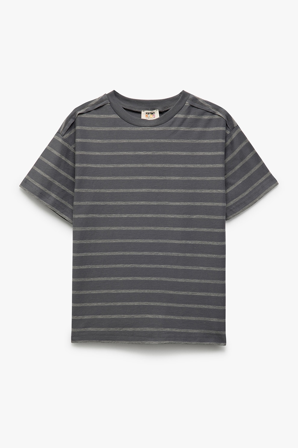 KOTON, Tricou cu decolteu la baza gatului si dungi, Gri inchis, 146-152 CM