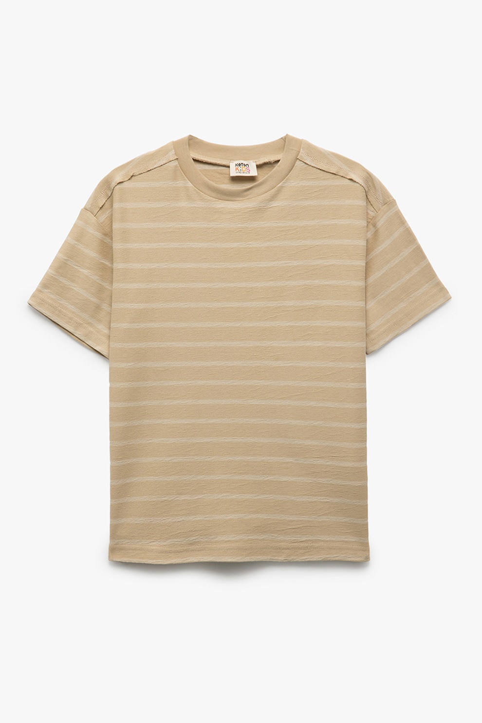 KOTON, Tricou cu decolteu la baza gatului si dungi, Bej, 110-116 CM