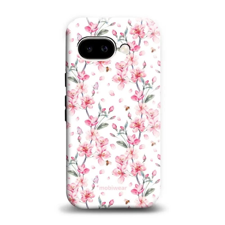 Husa telefon Mobiwear Elite Pro, Google Pixel 9A, roz cu flori, rezistenta la socuri si zgarieturi, set 1 buc.