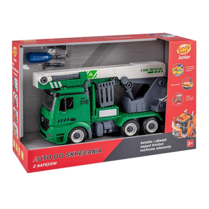 Masina de jucarie Smily Play cu cos pe brat mobil, sunete realiste, mecanism de frictiune, 30x15x10cm