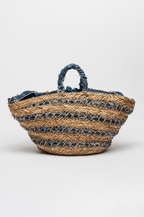 Francesca Rossi, Сламена чанта с деним, Светло бежово, Тъмносин