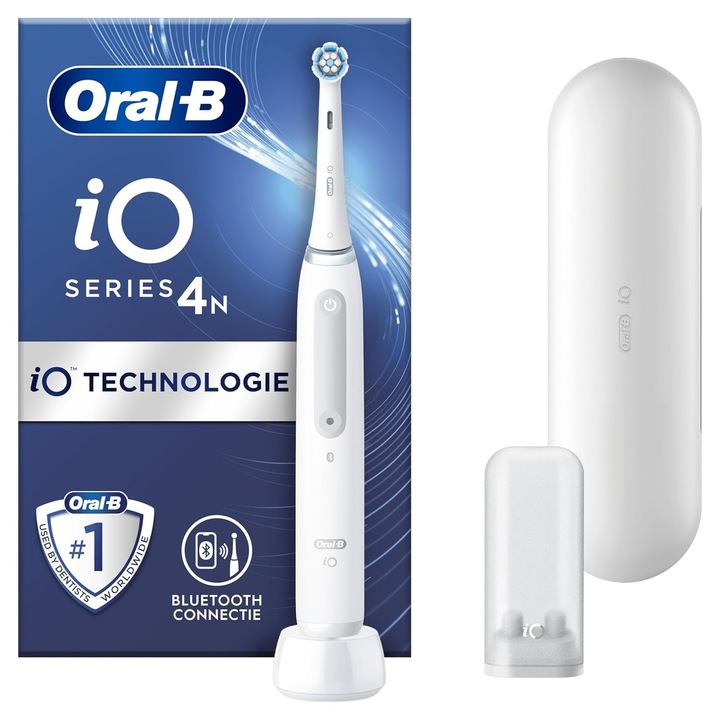Periuta de dinti electrica Oral-B iO 4N, alba, cu Bluetooth, 1 perie, 1 husa de calatorie