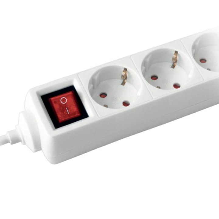 Prelungitor 3 prize, 16A, alb, 1.4m, cu intrerupator, Commel, 524513