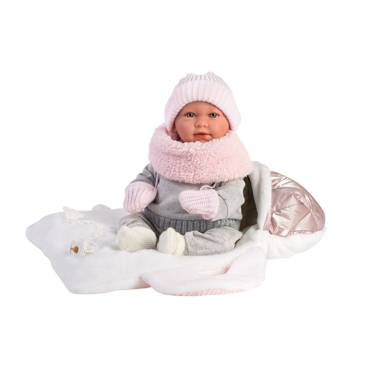 Mimi baba 42 cm, Llorens, organikus anyag, kézzel készített, többszínű