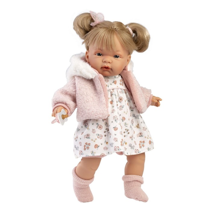Joelle baba 38 cm, Llorens, puha has, vinil kezek és lábak, többszínű