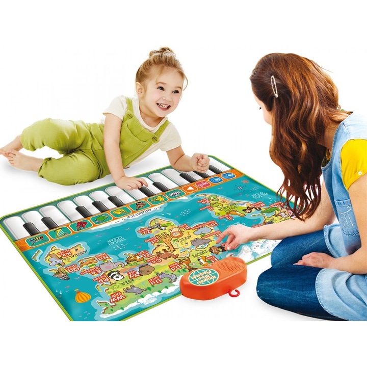 MADEJ interaktív zenei szőnyeg, Mapa, 26 állathang, 10 dal, 8 hangszer, meghatározatlan méret