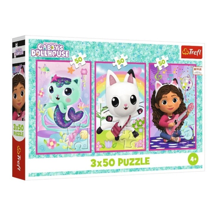 Puzzle set 3x50 elemente Gabby si pisicutele, 275x180mm, multicolor